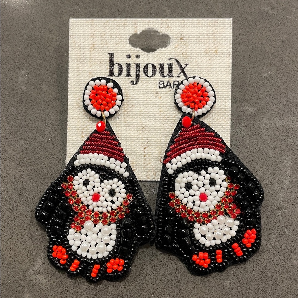 Beaded Santa Penguin Large Drop Earrings Bijoux Bar